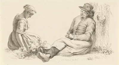 Studieblad met een zittende man en een jonge vrouw
