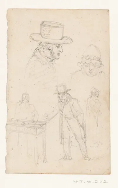 Studieblad met enkele schetsen van figuren