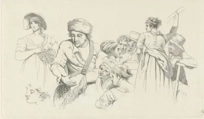 Studieblad met figuren en koppen