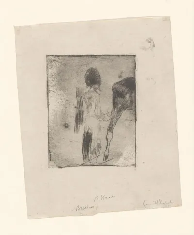 Studieblad met huzaar en paard