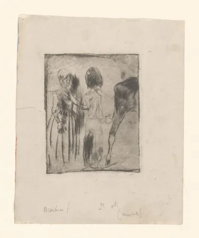 Studieblad met huzaar, vrouw en paard