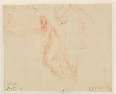 Studieblad met knielende en staande figuren