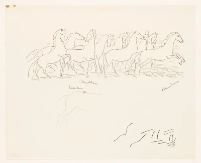 Studieblad met kudde paarden
