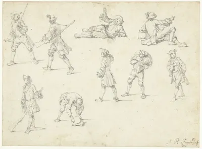 Studieblad met negen figuren