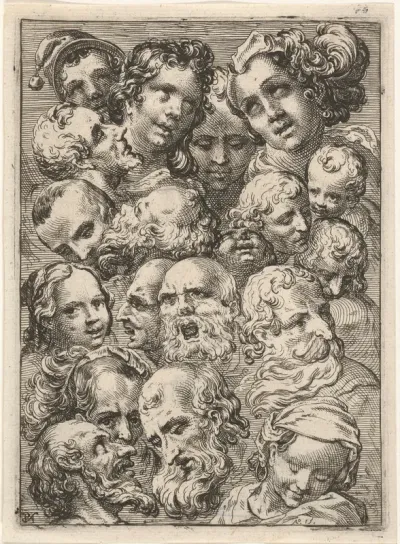 Studieblad met negentien hoofden
