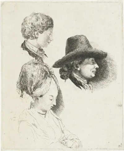 Studieblad met portretten van Louis Bernard Coclers en zijn familie