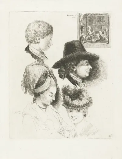 Studieblad met portretten van Louis Bernard Coclers en zijn familie
