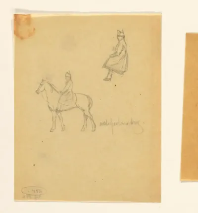 Studieblad met ruiter te paard