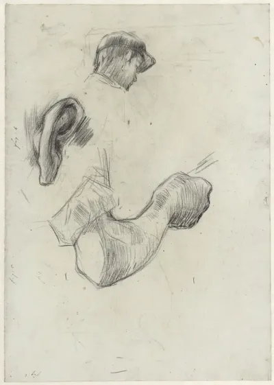 Studieblad met schetsen van een arbeider