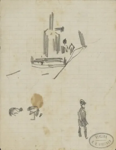 Studieblad met staande en bukkende figuren