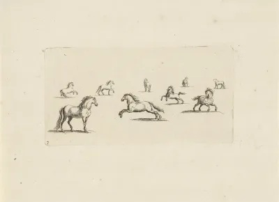 Studieblad met staande en rennende paarden