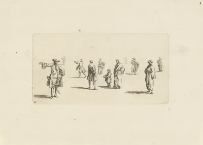 Studieblad met staande mannen en vrouwen