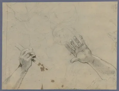 Studieblad met twee studies van handen