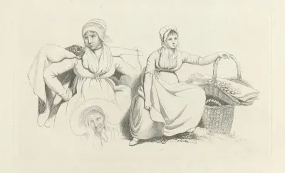 Studieblad met twee vrouwen en een kop