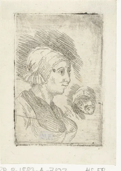 Studieblad met twee vrouwenhoofden