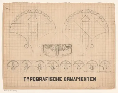 Studieblad met typografische ornamenten
