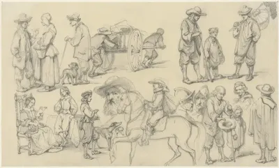 Studieblad met verschillende historische figuren