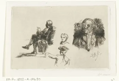 Studieblad met vier figuren