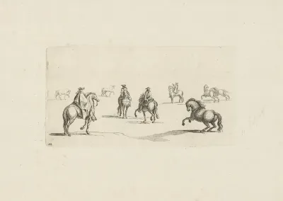 Studieblad met vier ruiters en paarden