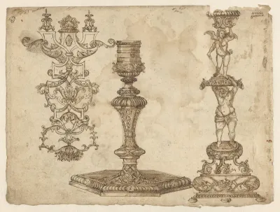 Studieblad met voorwerpen van edelsmeedkunst en ornamentele patronen