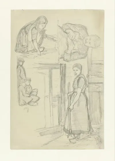 Studieblad met vrouwen en kinderen