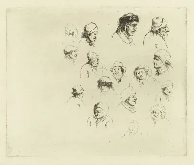 Studieblad met zestien hoofden
