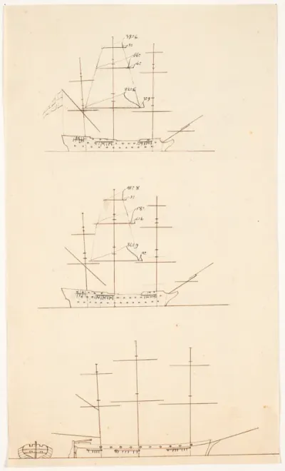 Studier af tre engelske skibe fra 1801
