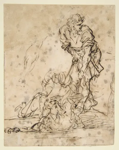 Studies for a Figure Lifted from a Grave or Pit by Cords (recto); Further Study of the Same Figure (verso)