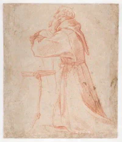 Studies for a Figure of Saint Francis Kneeling in a Three Quarter View and for His Hands (recto)