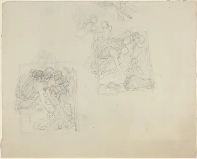 Studies for a Monument with Angels Reaching Down to a Praying Figure [recto and verso]