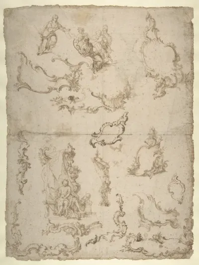 Studies for Figural Groups and Ornament (recto); Design for a Baptismal Font (verso)