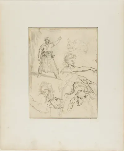 Studies of a Blacksmith and a Horse's Head with Sketches of Other Figures and a Rabbit