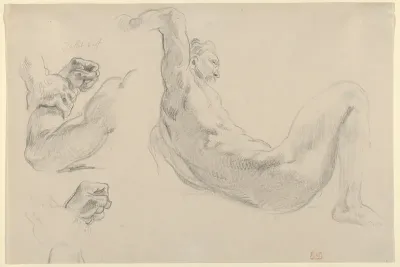 Studies of a Fallen Male Nude for "Hercules and the Horses of Diomedes"