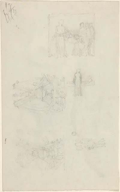 Studies of a Sickbed and Decorations for the Façade of Buckingham Palace [recto and verso]
