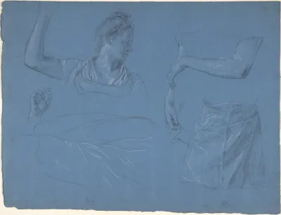 Studies of a woman, her hands and arms and drapery