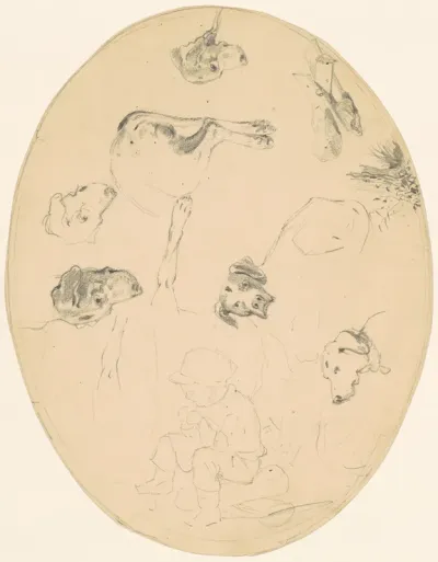 Studies of Dogs and a Seated Boy [recto]