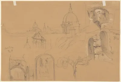 Studies of the Colosseum and Monte Pincio (verso)