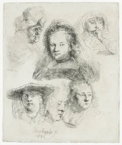 Studies of the head of Saskia and others