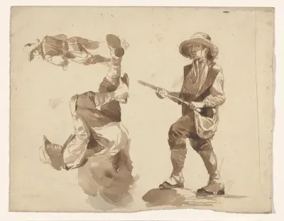 Studies van drie mansfiguren met hoed