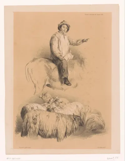 Studies van een herder en een kudde schapen
