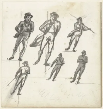 Studies van een schaatsende man