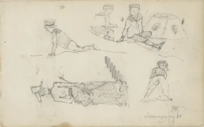 Studies van figuren op het strand van Scheveningen