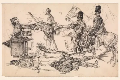 Studies van huzaren en een rijtuig