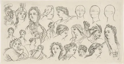 Studies van menselijke hoofden met hoofddeksels