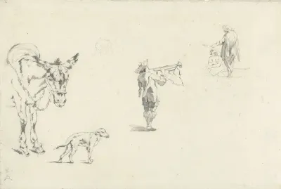 Studies van onder andere een ezel, een hond en een trompetter