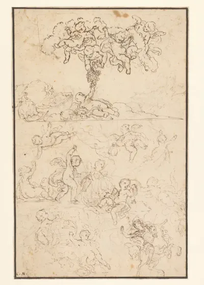 Studies van putti en rechtsonder H. Joris of Perseus