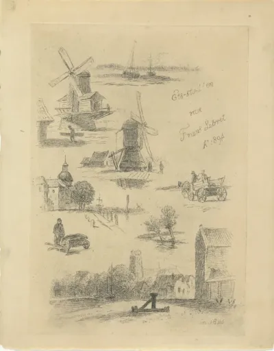 Studies van schepen, molens, boeren en straatgezichten
