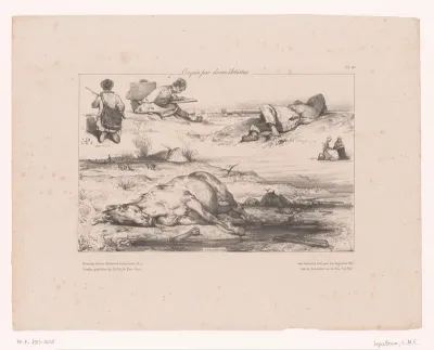 Studies van soldaten en een dood paard