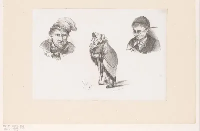 Studies van twee mannen en een oude vrouw