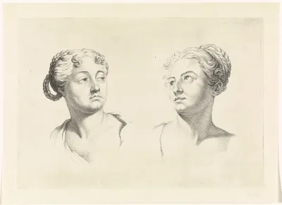 Studies van twee vrouwenhoofden, met gevlochten haren